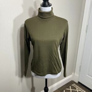 VTG SKYR Skiwear Large Olive Turtleneck Long Sleeve Pullover Pima Quiet Luxury